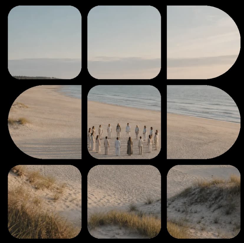 People are standing in the circle on beach